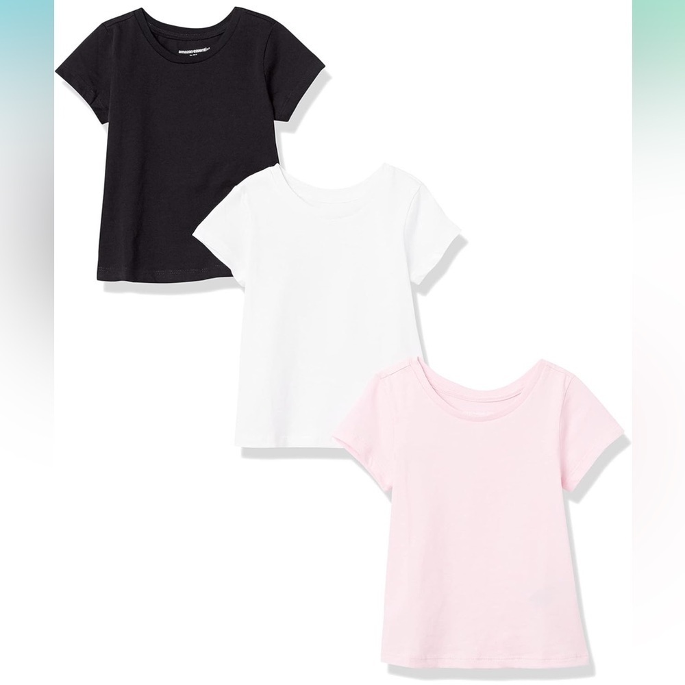 NWT Amazon Essentials Girls Short Sleeve T-Shirt 3 Pack Size XS